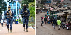 A photo collage of DCI officers and stalls at an estate in Nairobi 
