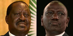 A collage of President William Ruto and the late Former Prime Minister Raila Odinga