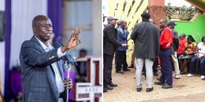 A photo collage of Deputy President Rigathi Gachagua and protesting Embu Workers