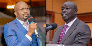 A photo collage of Public Service CS Moses Kuria (left) and Deputy President Rigathi Gachagua