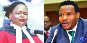 A photo collage of Chief Justice Martha Koome (left) and Mumias East MP Peter Salasya