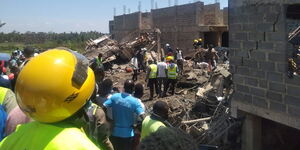 A collapsed building in Mamboleo, Kisumu