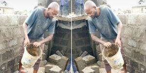 Photo collage of artist Colonel Mustafa working at a construction site 