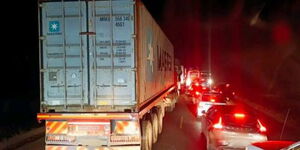 Vehicles lining up in a gridlock along the Nairobi-Nakuru highway on Friday, December 19, 2025.