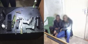 A photo collage of armed robbery suspects (right) and weapons found in their possession on Sunday, May 21.