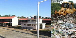 The Asian Quarters dumpsite before (right) and an overview of the bus park that was built in its place (left)