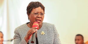Water CS Alice Wahome speaking in Murang'a County during a thanksgiving ceremony on Sunday, July 2, 2023.