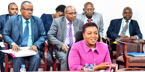 Health Cabinet Secretary Susan Nakhumicha with delegates at the National Health Insurance Fund (NHIF) consultative board meeting on February 15, 2024.