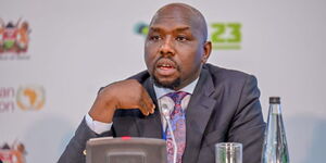 Transport CS Kipchumba Murkomen giving a keynote speech at the Ministerial Session on Investing in Green Transportation at the Africa Climate Summit on September 4, 2023.