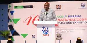 Education CS Ezekiel Machogu speaking during the 46th Annual Conference of the Kenya Secondary Heads Association (KESSHA) at Sheikh Zayed Hall in Mombasa on Wednesday, June 28, 2023.
