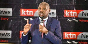 Transport Cabinet Secretary Kipchumba Murkomen speaking at the E-mobility conference in Nairobi on April 17, 2023.