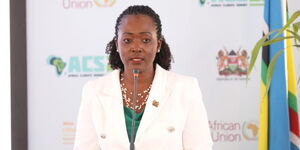 Environment CS Soipan Tuya speaking during the launch of the Africa Climate Summit on September 4, 2023.