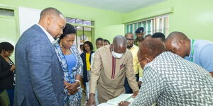 Land Cabinet Secretary Alice Wahome and delegates at the Nairobi Land Office on February 9, 2024.