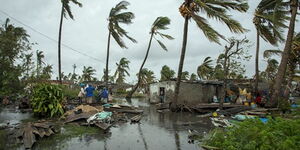 A cyclone taking place at a village in Mozambique 