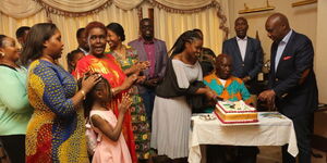 Former president Daniel Moi and his family during the celebration of his birthday at his residence in Kabarak. 