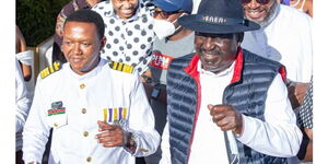 Governor Alfred Mutua with ODM party leader Raila Odinga