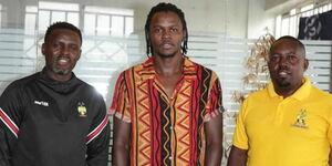 Davis Agesa (center) with associates from Kenya Footballers Welfare Association (KEFWA)