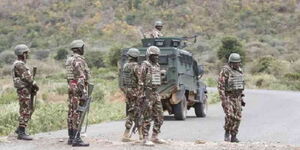  Police officers on patrol at Kasiela village in Baringo South on December 28, 2022. 