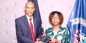 DCI Ibrahim Amin with Mozambique’s attorney general Dr Beatriz Buchili in Nairobi on Thursday June 15, 2023