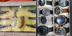 A photo collage of guns and wrist watches recovered by DCI Officers