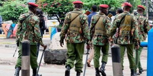  GSU officers on patrol in Nairobi CBD. 