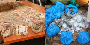 A photo collage of money and drugs recovered from a raid in Ngara on August 15, 2023.