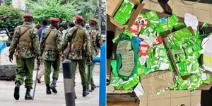A collage of DCI officers and simcards confiscated during a raid in Kahawa Wendani in Nairobi on Friday February 16, 2024. 