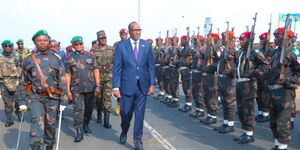 Defence Cabinet Secretary Aden Duale inspecting a guard of honour in DRC on August 6, 2023