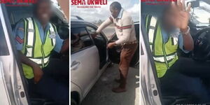 Police officer spotted harassing a driver along Mombasa-Nairobi Highway on October 27, 2023