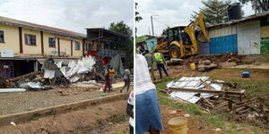 KeNHA officials undertaking demolitions alomg the Kisumu-Busia highway on Thursday, September 11, 2025.