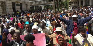 Kenyans demonstrating at City Hall Nairobi on February 2020.