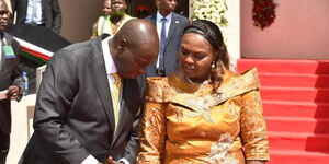 Deputy President Rigathi Gachagua (left) and his wife Pastor Dorcas Rigathi (right) in Embu for Madaraka Day celebrations on June 1, 2023