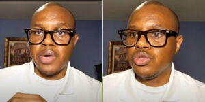 A photo collage of Respiratory Therapist Director Derrick Mbugua speaking to the media on Sunday, April 23, 2023. 