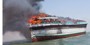 A Dubai-bound dhow burst into flames along the Somalia coast on Wednesday, October 29, 2025.