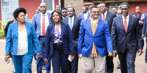 Members drawn from Kenya Kwanza and Azimio arrive at Bomas for dialogue talks on August 9, 2023.
