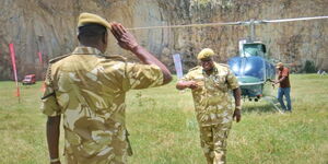 Director General (KWS) Dr Erustus Kanga arrives at Hell's Gate National Park.