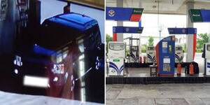 A driver of a Land Rover Discovery speeding off from a station in Kiserian, Kajiado County.