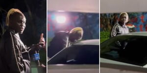 A photo collage of Lawrence Njuguna alias DJ Fatxo speaking after he was denied access to his house in Kasarani, Nairobi on Saturday, May 20, 2023. 