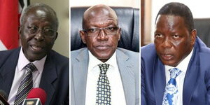 A photo collage of former Kisii senator Sam Ongeri (left), Kakamega senator Boni Khalwale and Endebess MP Robert Pukose. 