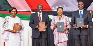 Pastor Dorcas Rigathi, Deputy President Rigathi Gachagua, First Lady Rachel Ruto and President William Ruto during the National Prayer Breakfast on May 30, 2024.