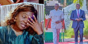 Pastor Dorcas Rigathi crying during an interview with Rev Kathy Kiuna on Dec 16, 2022 (left) and President William Ruto and Deputy President Rigathi Gachagua heading for a Cabinet meeting on October 9, 2023 (right).
