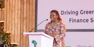 Pastor Dorcas Rigathi addressing delegates at KICC during the launch of the First Lady Mazingira Award on September 7, 2023.