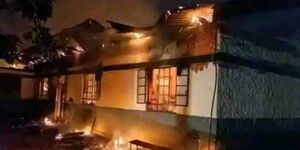 Fire razing dormitory belonging to Bukhalalire High School in Busia County on Sunday, May 11, 2025.