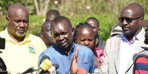 Soy Member of Parliament Caleb Kositany and his Kapseret counterpart Oscar Sudi speaking to the media on Sunday, April 3.