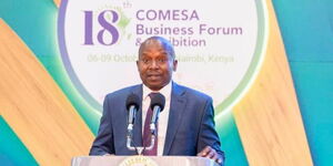 Deputy President Kithure Kindiki addressing the opening of 18th COMESA Business Forum at KICC, Nairobi, October 7, 20225.