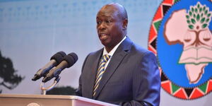 Deputy President Rigathi Gachagua speaking during the closing of the third symposium on Greening Judiciaries in Africa on April 5, 2023, in Nairobi.