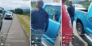 A photo collage of motorists ganging up on a drunk driver on June 4, 2023. 