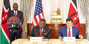 President William Ruto(Left) alongside Prime Cabinet Secretary Musalia Mudavadi, and U.S Secretary of State Marc Rubio during an agreement signing on Thursday, December 4, and an insert of Health CS, Aden Duale.