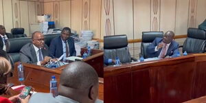 A photo collage of Health CS Aden Duale and Kitutu Chache South MP Anthony Kibagendi facing off during a Health Committee session on Tuesday, October 14, 2025.