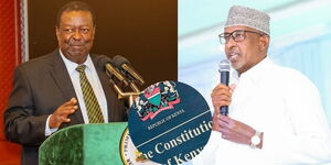A collage of Musalia Mudavadi and Aden Duale and an insert of the Kenyan Constitution